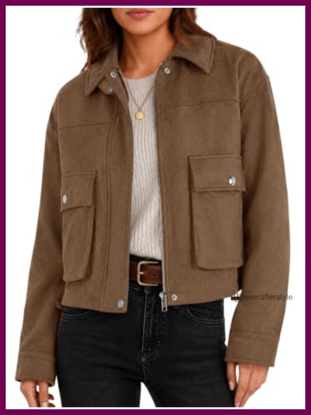 Faux Suede Cropped Bomber Jacket Zip Up Casual Coat